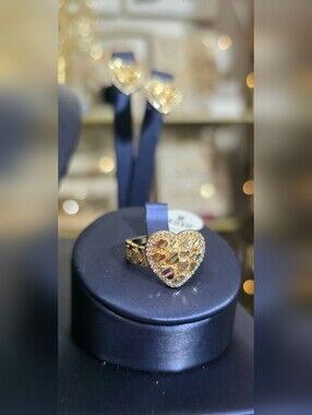 Gold Plated Heart Filigree Statement Ring - Women Jewelry